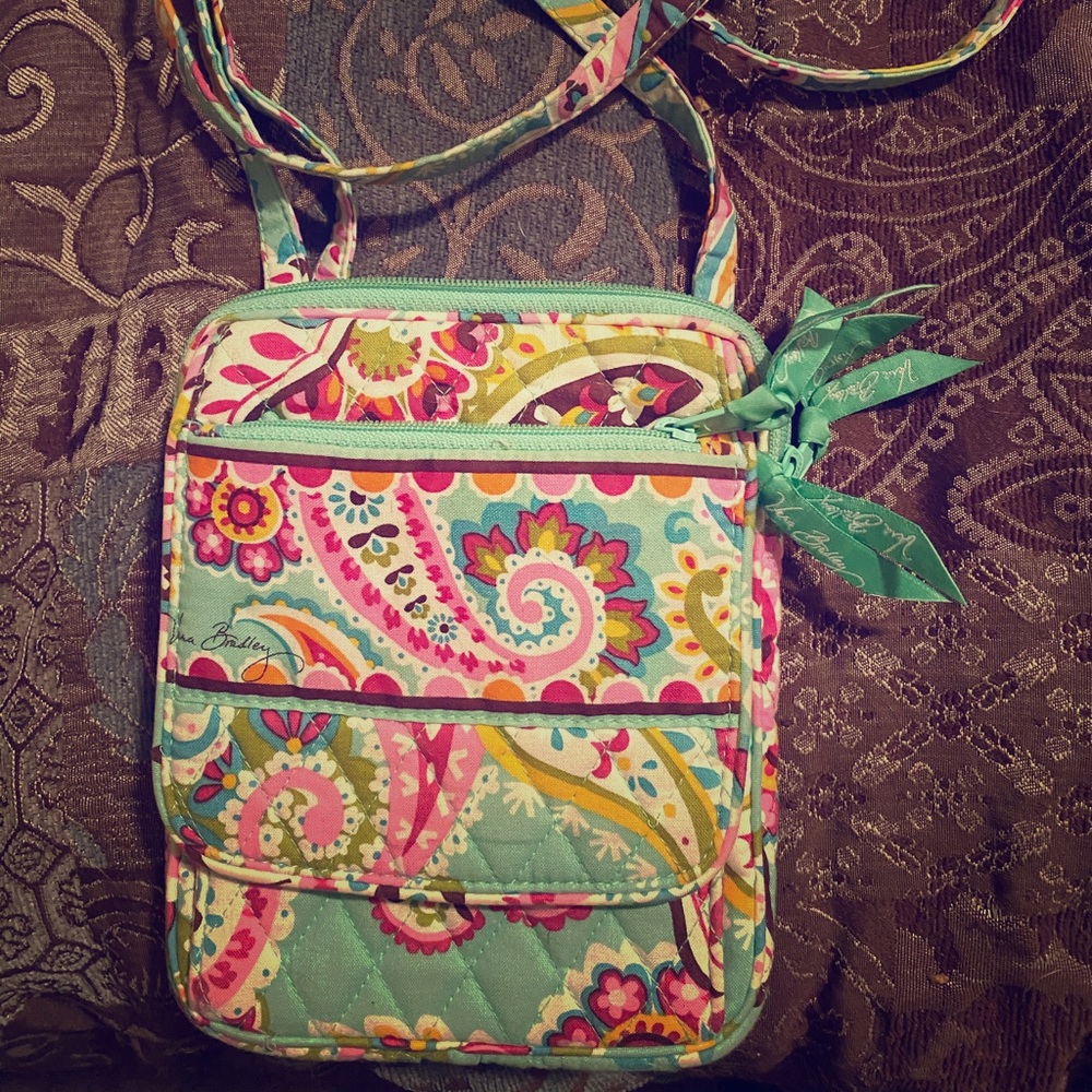Vera Bradley, blue, pink, and yellow satchel
